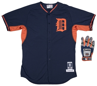 2014 Miguel Cabrera Game Issued Detroit Tigers Batting Practice Jersey and Batting Glove (MLB Authenticated & JT Sports)